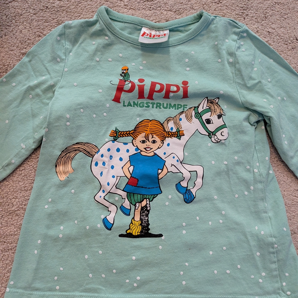 Pippi Longstocking Kids Mint Green Graphic Long-Sleeve Top